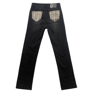 T2000 T2 Jeans Womens Size Medium Black Lace Pockets Whiskers Straight Slim